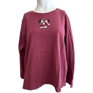 Disney Ladies XL Minnie and Mickey Mouse Love Holding Hands Sweatshirt Maroon